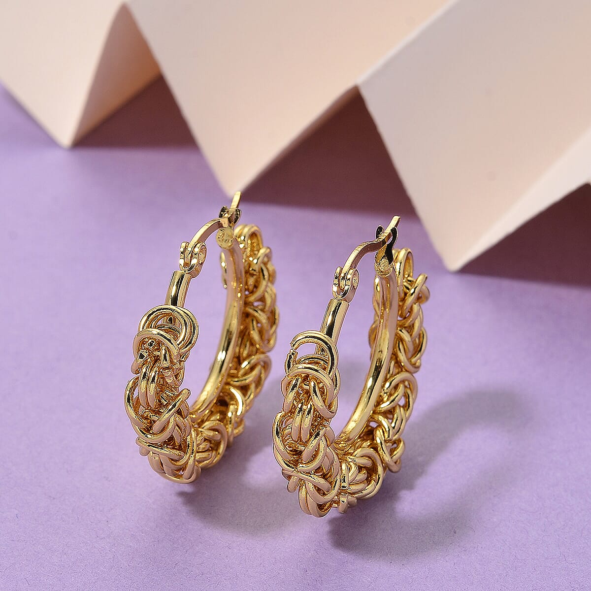 Byzantine Hoop Earrings in ION Plated YG Stainless Steel image number 1