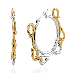 Modern Wave Link Hoop Earrings in ION Plated YG and Stainless Steel