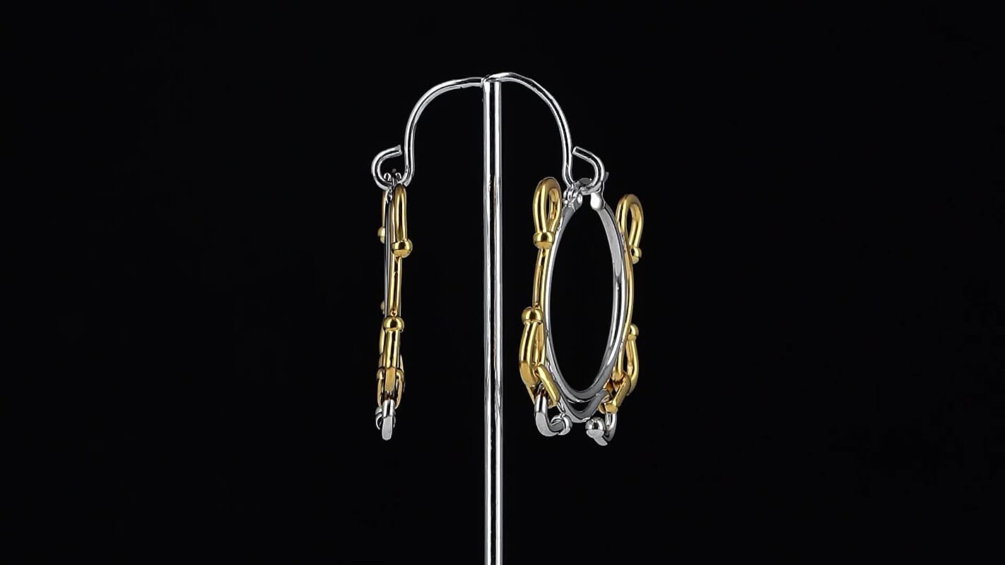 Wave Link Hoop Earrings in ION Plated YG and Stainless Steel