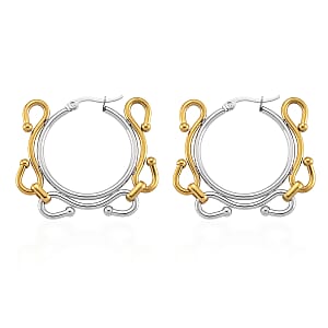 Modern Wave Link Hoop Earrings in ION Plated YG and Stainless Steel