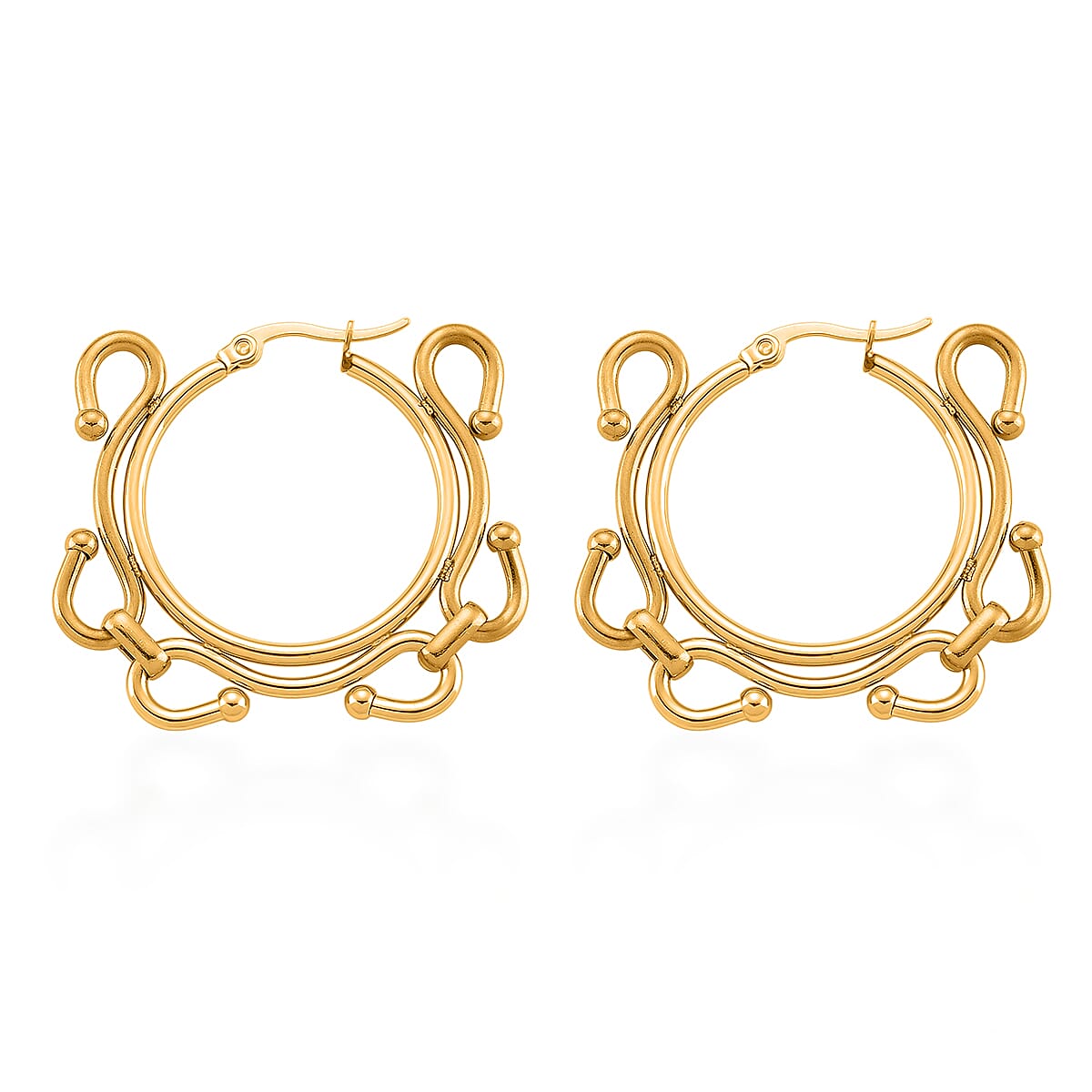 Modern Wave Link Hoop Earrings in ION Plated YG Stainless Steel image number 3
