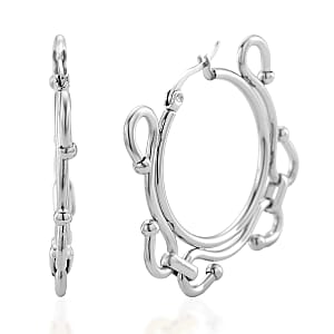 Modern Wave Link Hoop Earrings in Stainless Steel