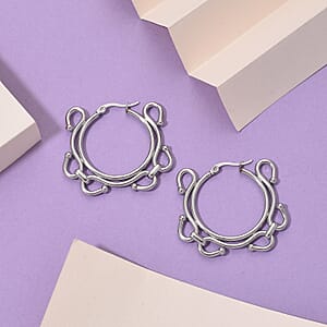 Modern Wave Link Hoop Earrings in Stainless Steel