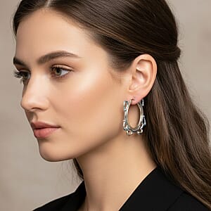 Modern Wave Link Hoop Earrings in Stainless Steel