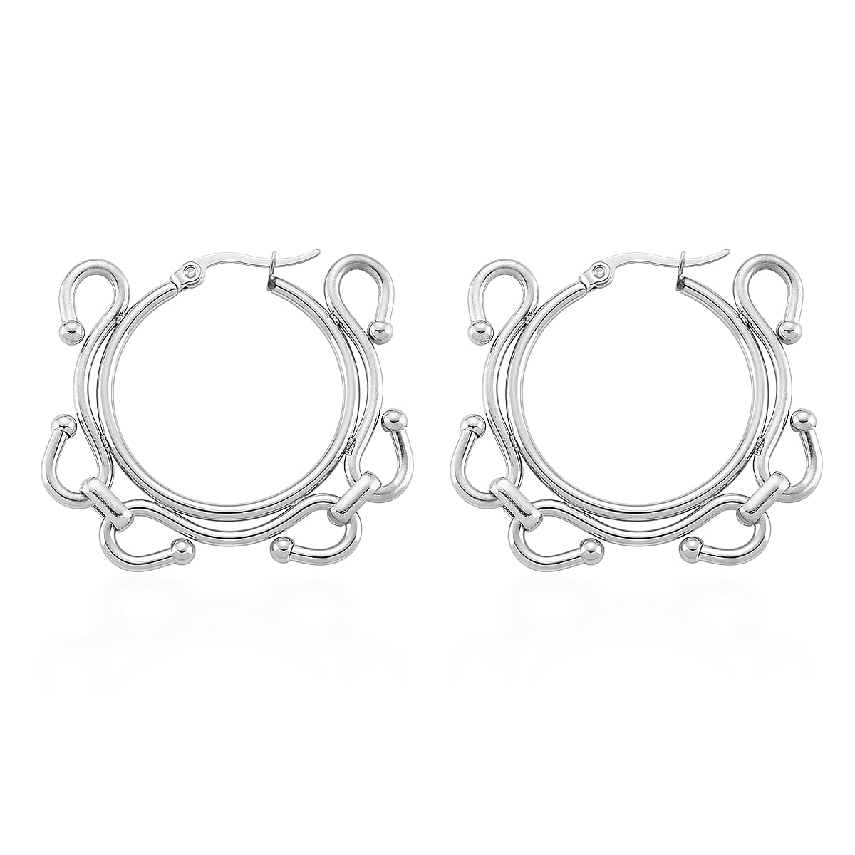 Modern Wave Link Hoop Earrings in Stainless Steel image number 3