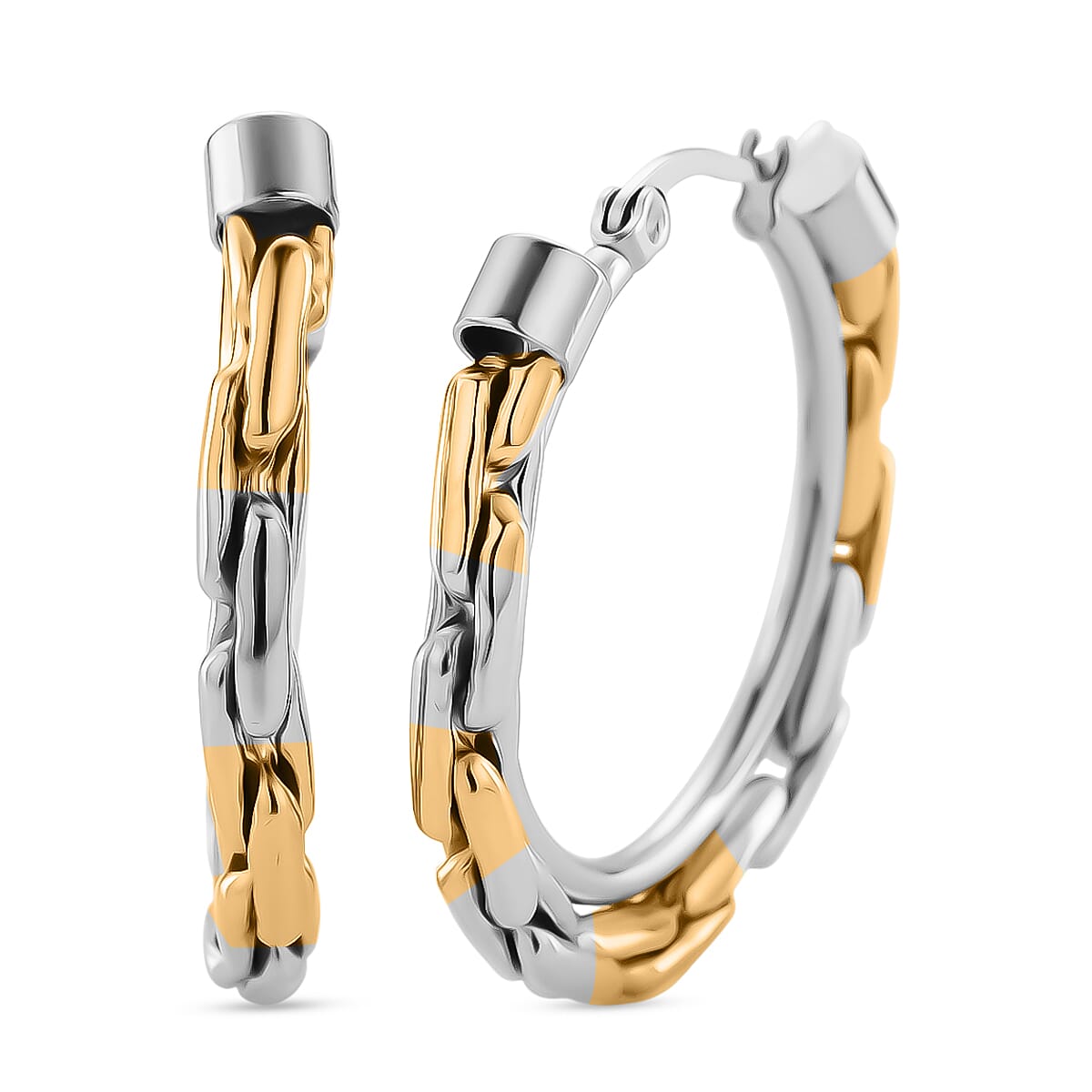 Hammer Circular Hoop Earrings in ION Plated YG Stainless Steel image number 0