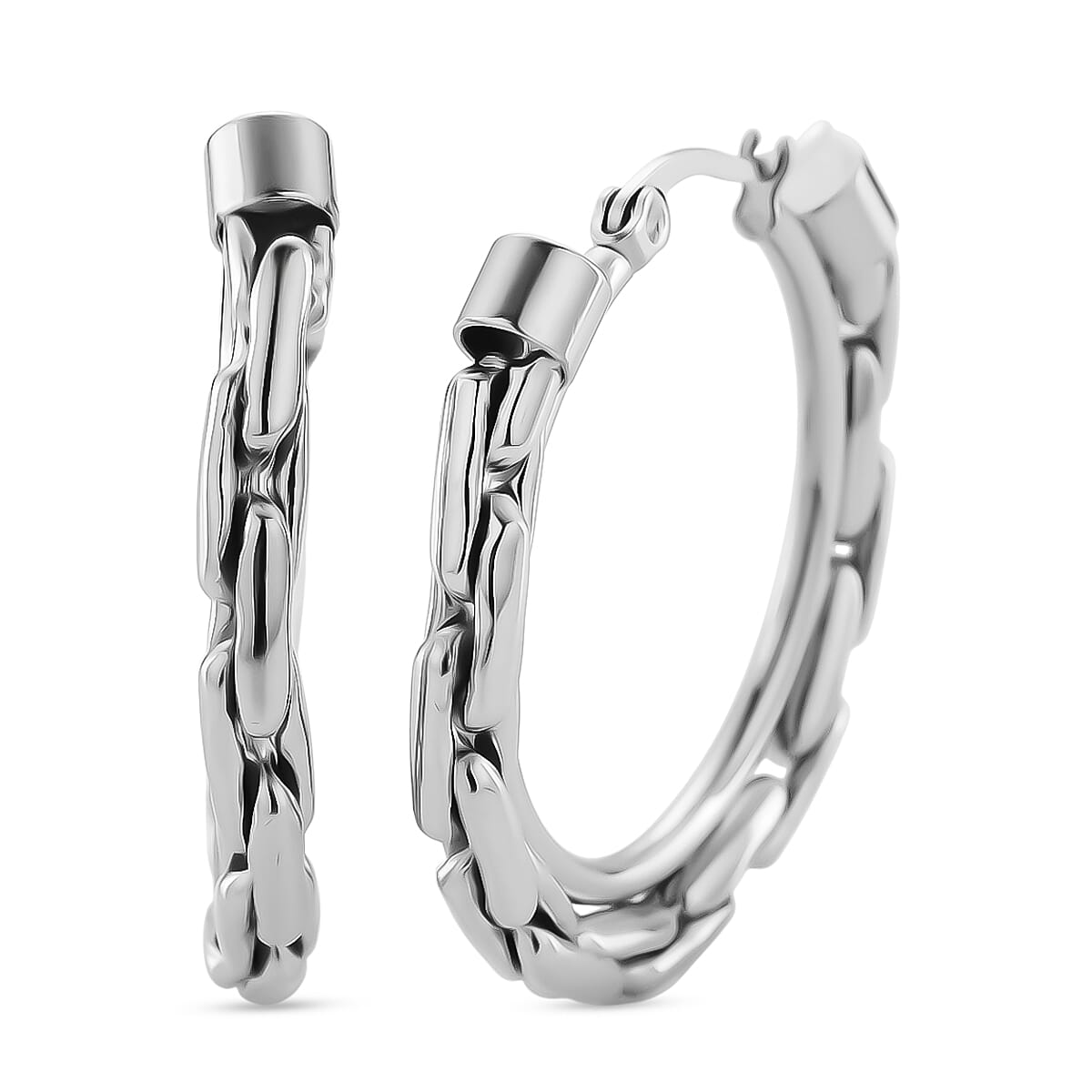 Hammer Circular Hoop Earrings in Stainless Steel image number 0