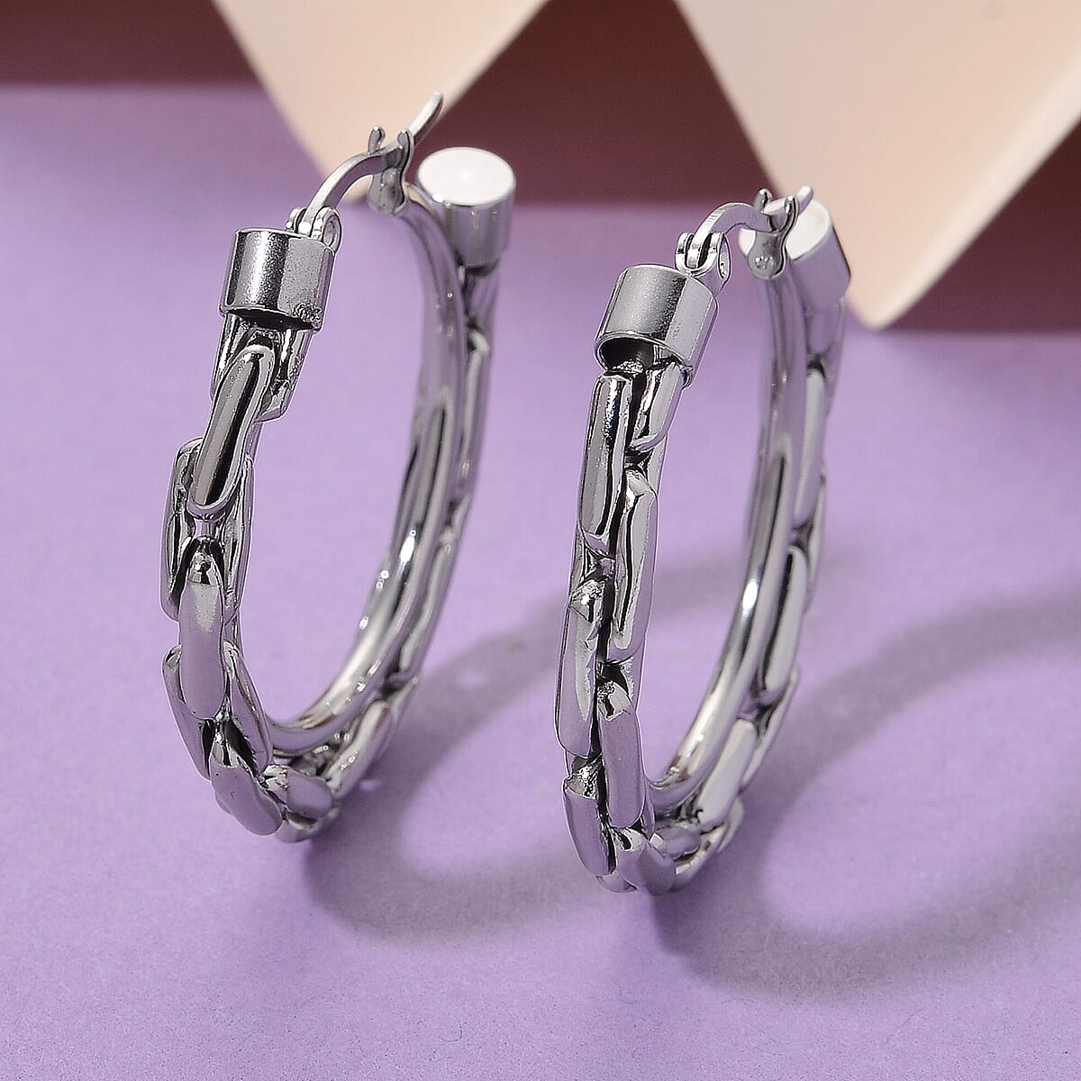 Hammer Circular Hoop Earrings in Stainless Steel image number 1