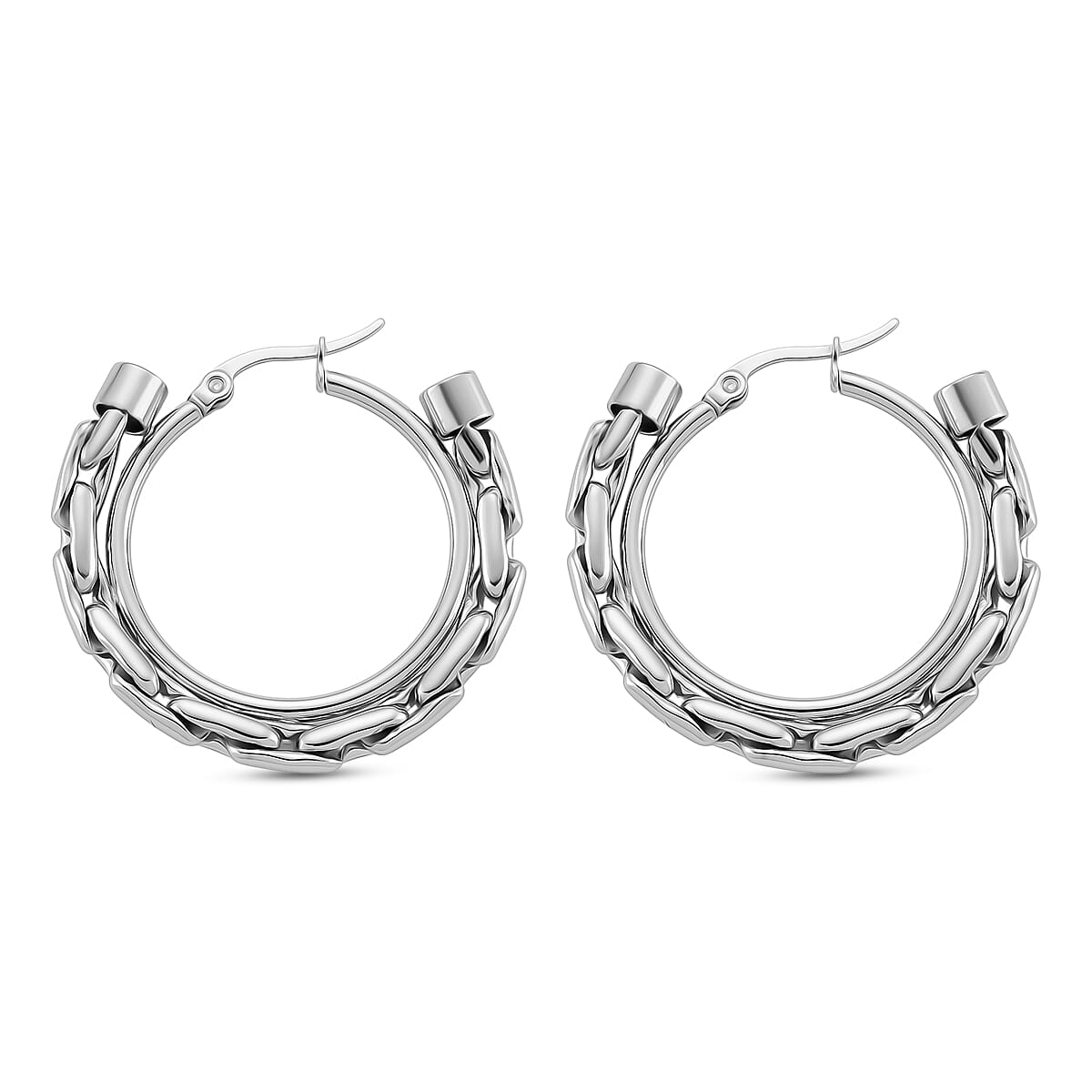 Hammer Circular Hoop Earrings in Stainless Steel image number 3