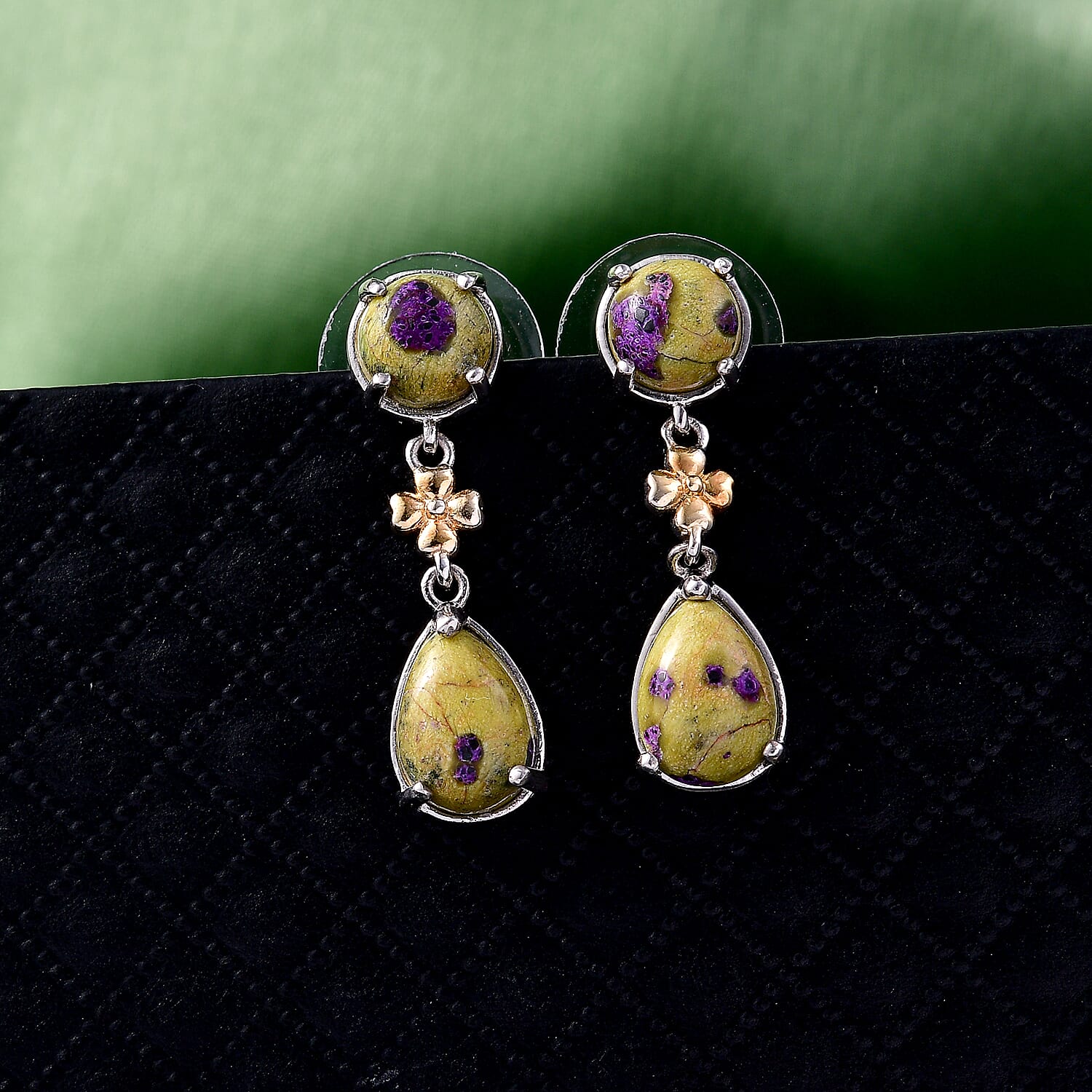 EverTrue Tasmanian Stichtite 7.00 ctw Earth Blossom Drop Earrings in 18K YG Plated and Platinum Bond
