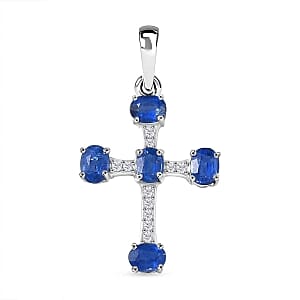 D'Joy Kyanite and Moissanite 1.22 ctw Pendant in Rhodium Over Sterling Silver