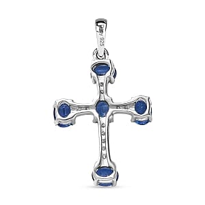 D'Joy Kyanite and Moissanite 1.22 ctw Pendant in Rhodium Over Sterling Silver