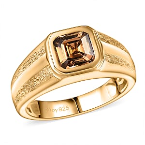 D'Joy Golden Turkizite 2.00 ctw Men's Ring in 18K Vermeil Yellow Gold Over Sterling Silver (Size 10.0)
