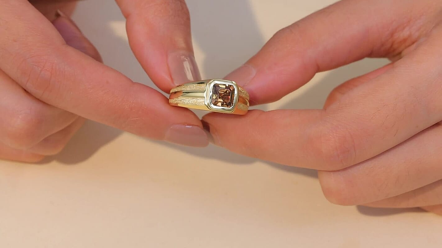 D'Joy Golden Turkizite Men's Ring in 18K Vermeil YG Over Sterling Silver (Size 10.0) 2.00 ctw