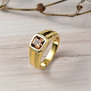 D'Joy Golden Turkizite 2.00 ctw Men's Ring in 18K Vermeil Yellow Gold Over Sterling Silver (Size 10.0)