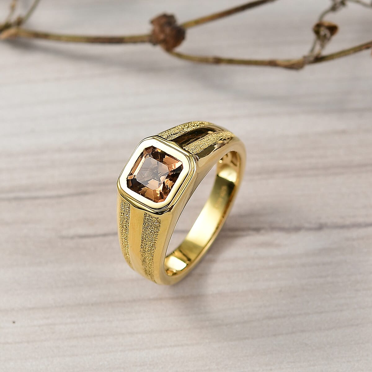 D'Joy Golden Turkizite 2.00 ctw Men's Ring in 18K Vermeil Yellow Gold Over Sterling Silver (Size 12.0) image number 1