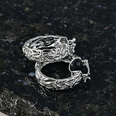 D'Joy Byzantine Twisted Hoop Earrings in Rhodium Over Sterling Silver 7.85 Grams