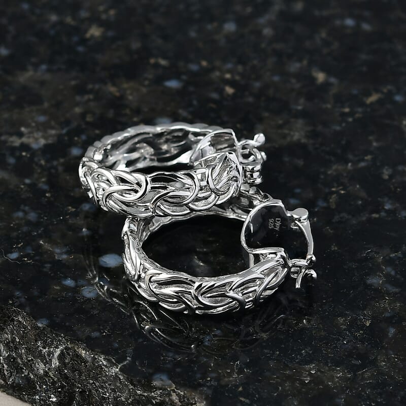 D'Joy Byzantine Twisted Hoop Earrings in Rhodium Over Sterling Silver 7.85 Grams