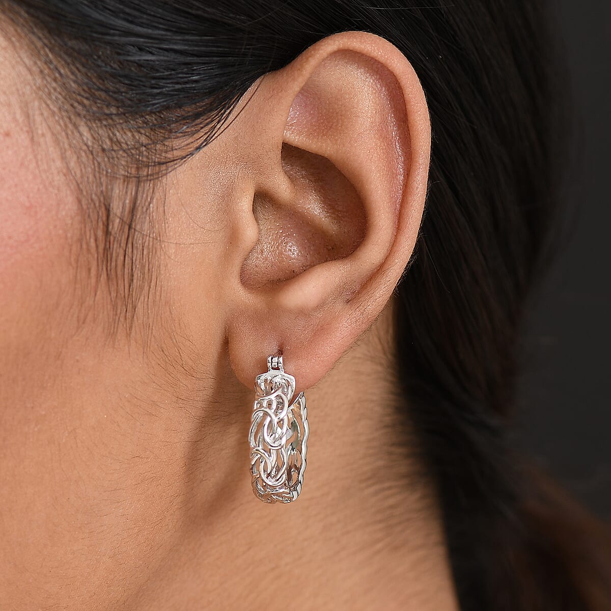 Doorbuster D'Joy Byzantine Twisted Hoop Earrings in Rhodium Over Sterling Silver 7.85 Grams  image number 2