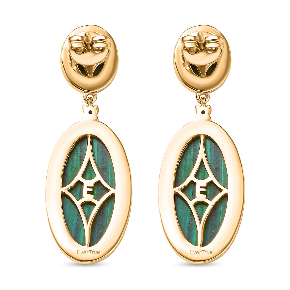 EverTrue African Malachite and White Zircon 31.25 ctw Earrings in 18K YG Plated