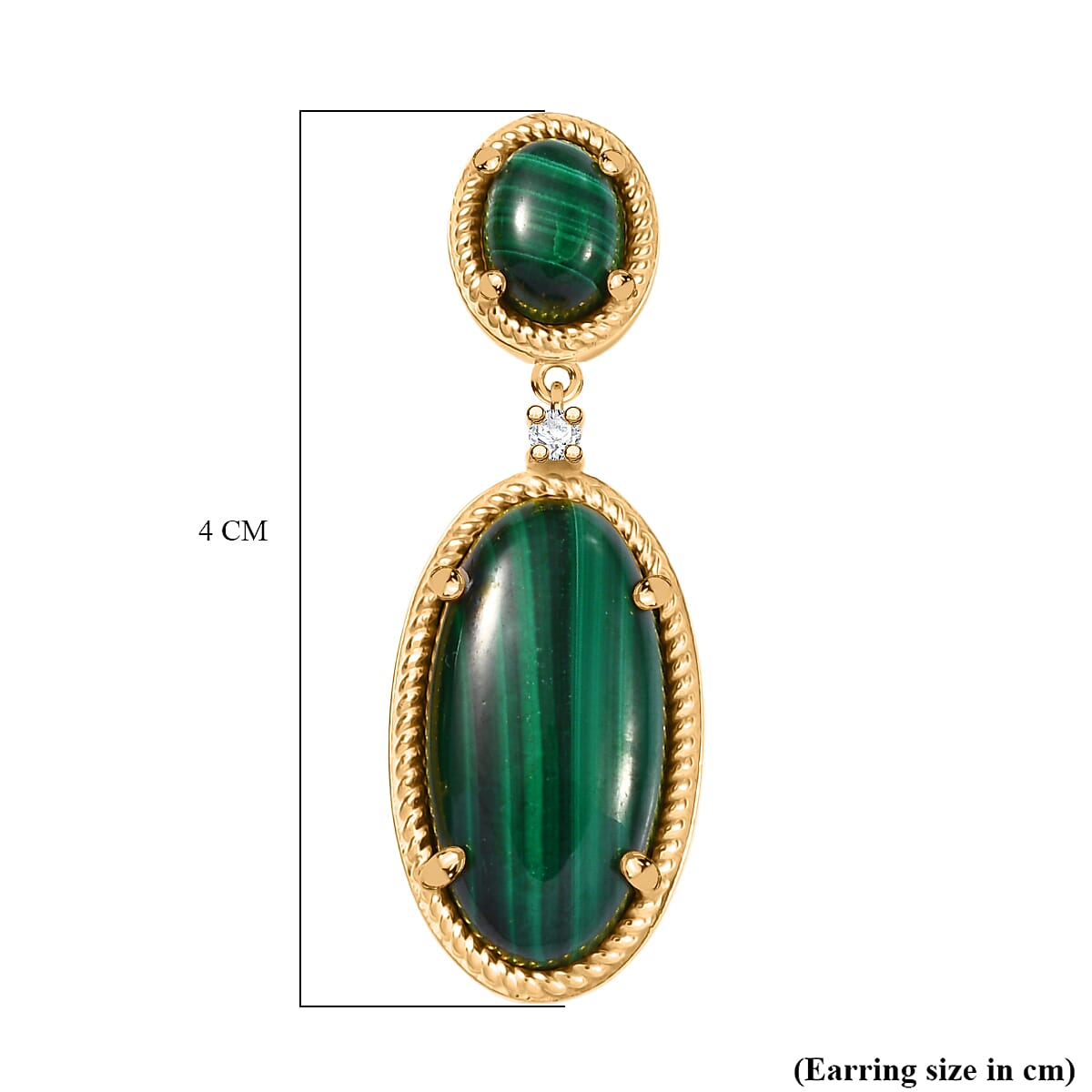 EverTrue African Malachite and White Zircon 31.25 ctw Earrings in 18K YG Plated