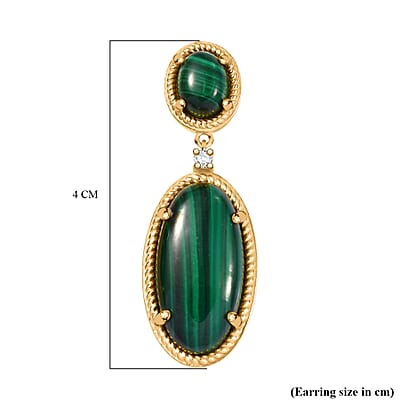 EverTrue African Malachite and White Zircon 31.25 ctw Earrings in 18K YG Plated