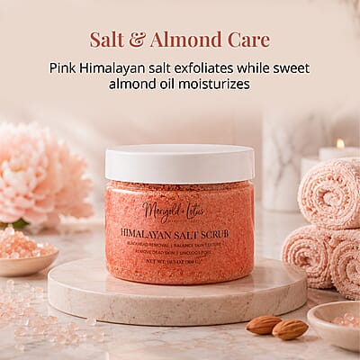 Marigold and Lotus Himalayan Salt Body Scrub - Moisturizing and Exfoliating Body, Face, Hand, Foot Scrub 10.5 oz/ 300g