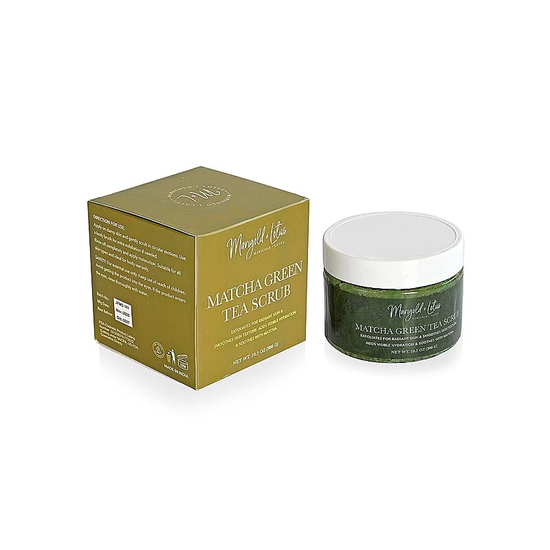 Marigold and Lotus Matcha Green Tea Scrub - Moisturizing and Exfoliating Body, Face, Hand, Foot Scrub 10.5 oz/ 300g