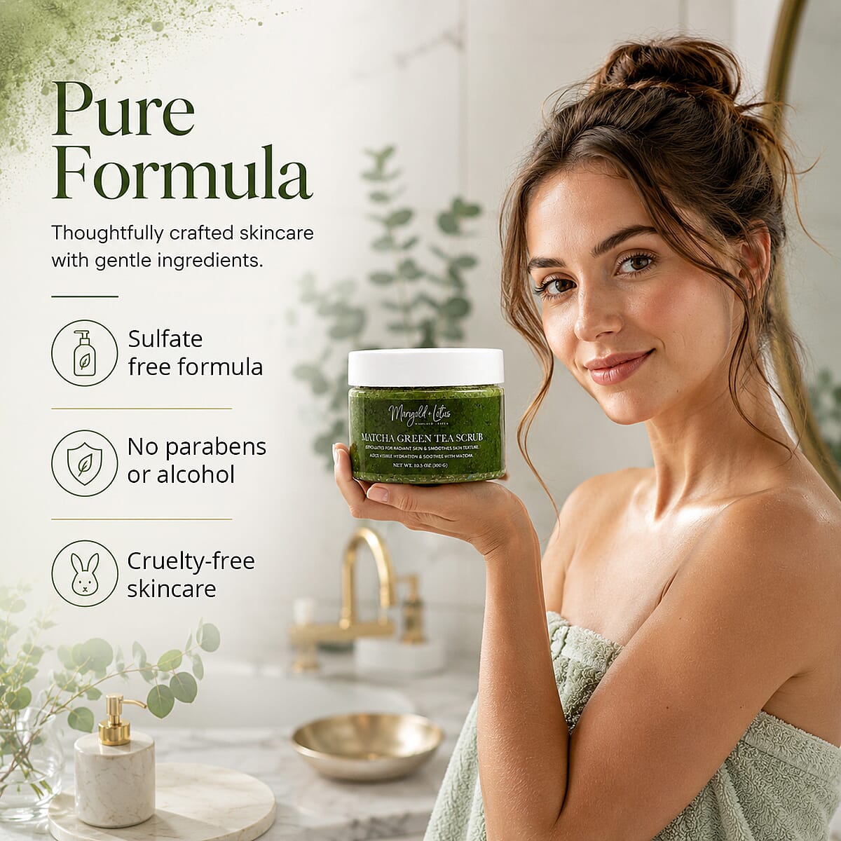 Marigold and Lotus Matcha Green Tea Scrub - Moisturizing and Exfoliating Body, Face, Hand, Foot Scrub 10.5 oz/ 300g image number 5