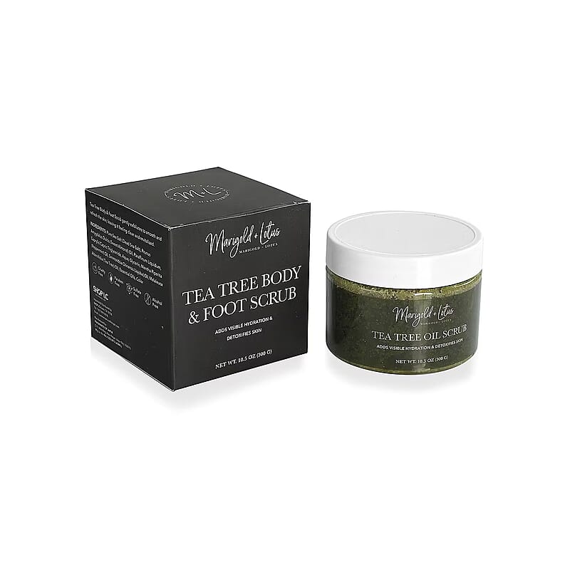 Marigold and Lotus Tea Tree Oil Scrub - Moisturizing and Exfoliating Body, Face, Hand, Foot Scrub 10.5 oz/ 300g