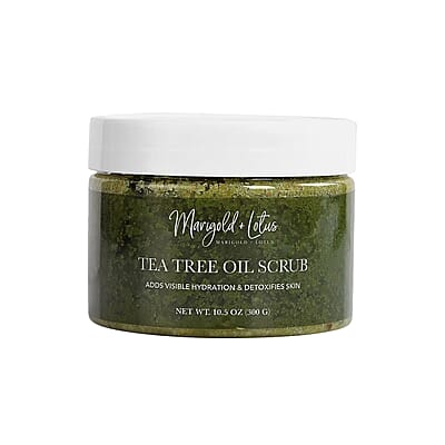 Marigold and Lotus Tea Tree Oil Scrub - Moisturizing and Exfoliating Body, Face, Hand, Foot Scrub 10.5 oz/ 300g