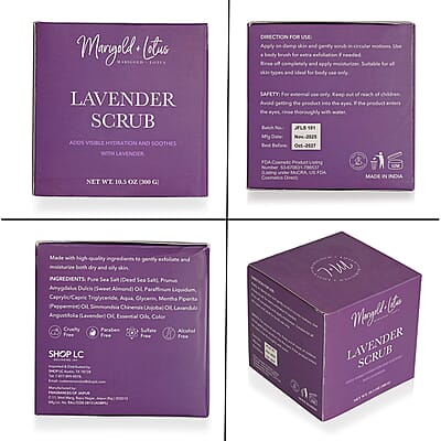 Marigold and Lotus Lavender Body Scrub - Moisturizing and Exfoliating Body, Face, Hand, Foot Scrub 10.5 oz/ 300g