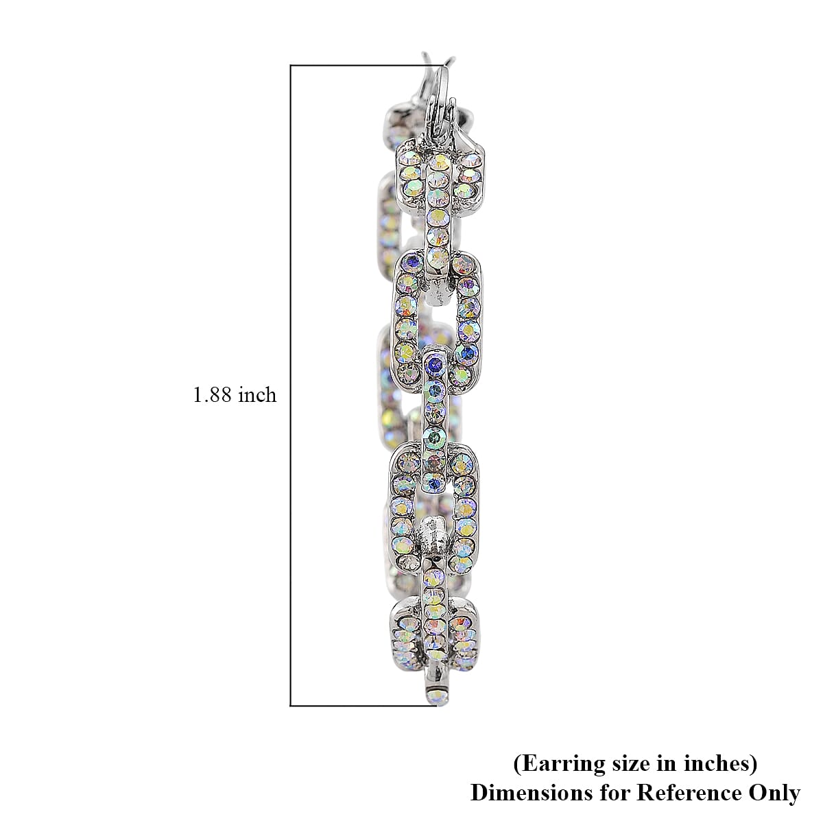 Simulated Mystic White Crystal Paper Clip Hoop Earrings in Silvertone image number 5