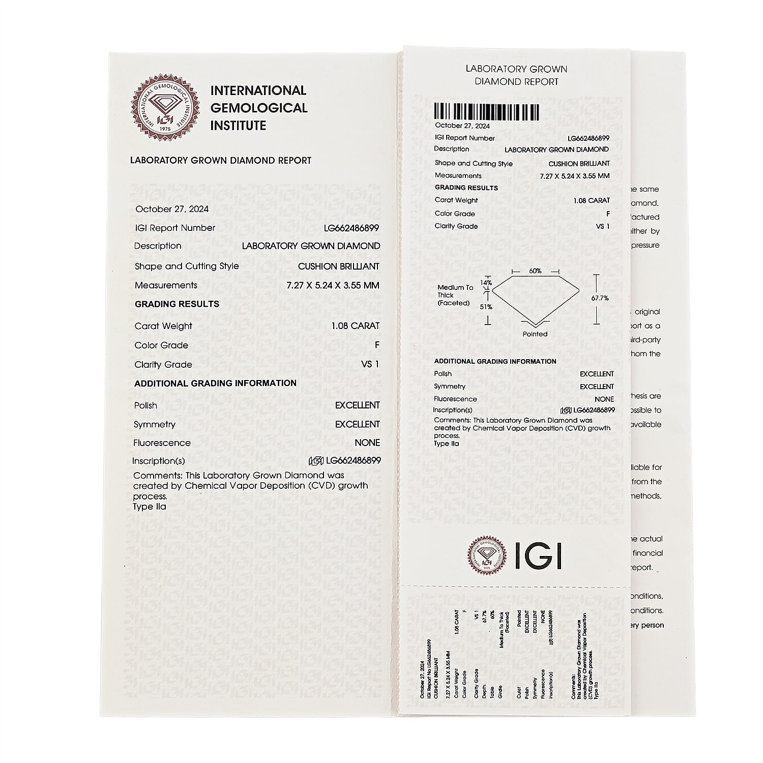 Luxuriant Lab Grown Diamond (EF, VS) (Cushion) 1.00 ctw