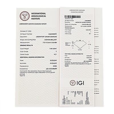 Luxuriant Lab Grown Diamond (EF, VS) (Cushion) 1.00 ctw