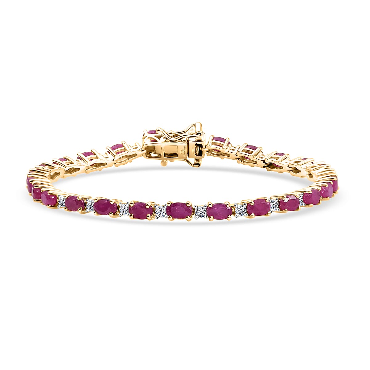 AAA Royal Ruby and Luxuriant Lab Grown Diamond G-H SI 9.75 ctw Bracelet in 18K Vermeil Yellow Gold Over Sterling Silver (7.25 In) image number 0