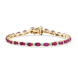 AAA Royal Ruby and Luxuriant Lab Grown Diamond G-H SI 9.75 ctw Bracelet in 18K Vermeil Yellow Gold Over Sterling Silver (7.25 In)