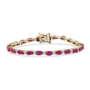 AAA Royal Ruby and Luxuriant Lab Grown Diamond 8.60 ctw Bracelet in 18K Vermeil Yellow Gold Over Sterling Silver (6.50 In)