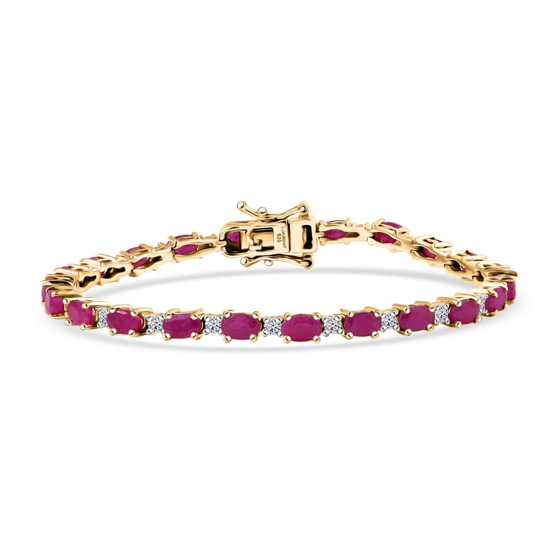 AAA Royal Ruby and Luxuriant Lab Grown Diamond 8.60 ctw Bracelet in 18K Vermeil Yellow Gold Over Sterling Silver (6.50 In)