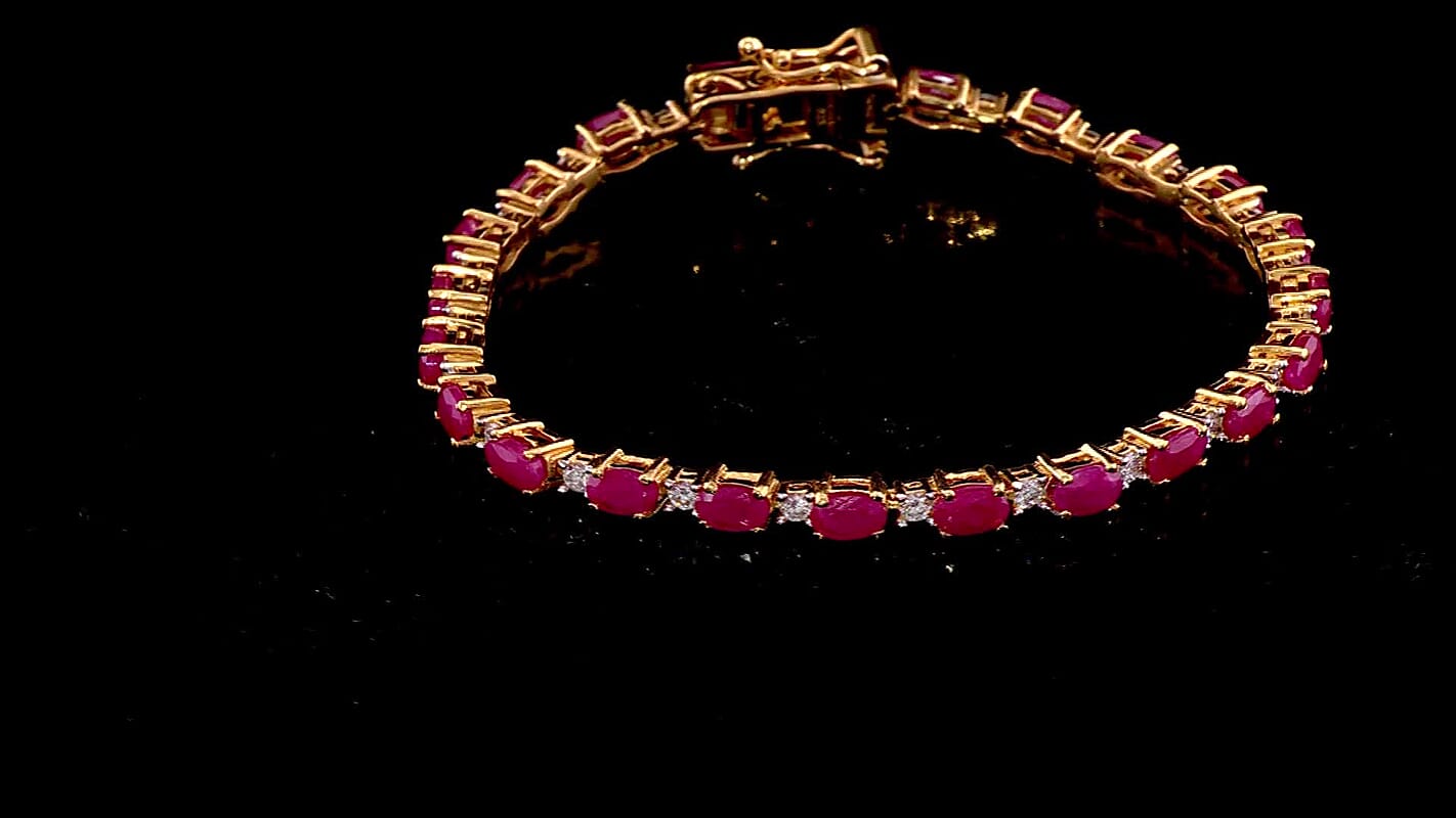 AAA Royal Ruby and Luxuriant Lab Grown Diamond G-H SI 9.75 ctw Bracelet in 18K Vermeil Yellow Gold Over Sterling Silver (7.25 In)