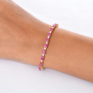 AAA Royal Ruby and Luxuriant Lab Grown Diamond 8.60 ctw Bracelet in 18K Vermeil Yellow Gold Over Sterling Silver (6.50 In)