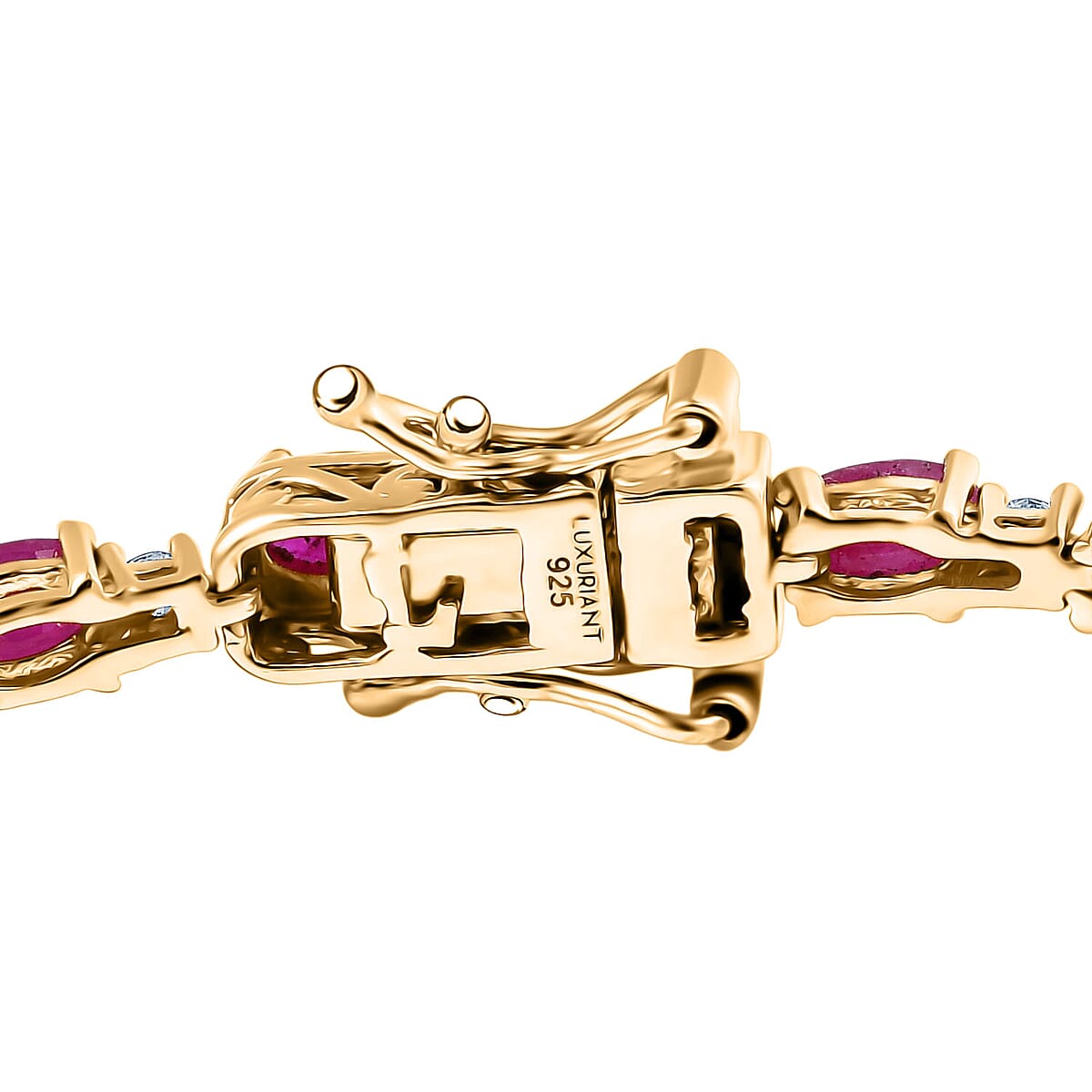 AAA Royal Ruby and Luxuriant Lab Grown Diamond 8.60 ctw Bracelet in 18K Vermeil Yellow Gold Over Sterling Silver (6.50 In) image number 3