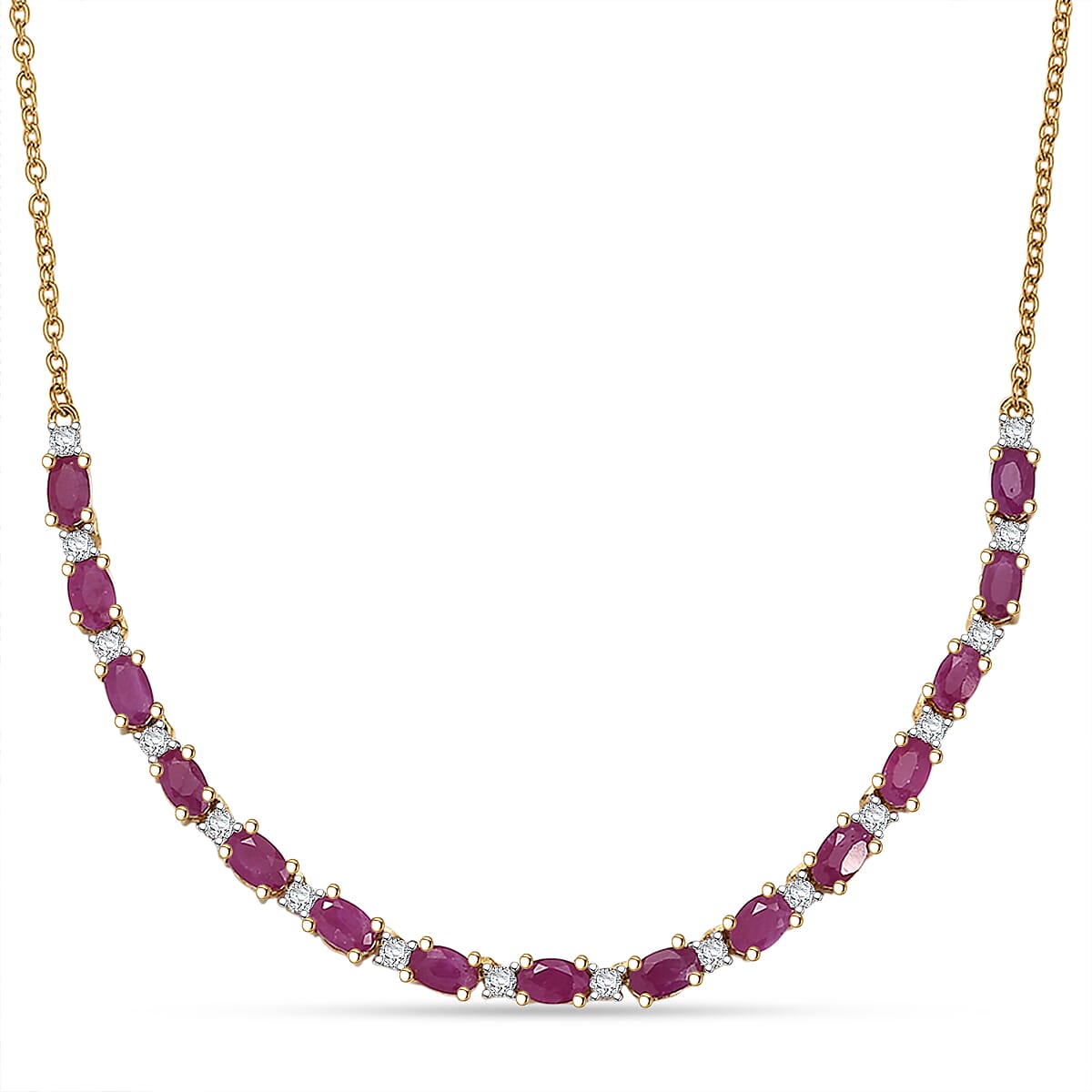 AAA Royal Ruby and Luxuriant Lab Grown Diamond G-H SI 6.10 ctw Necklace in 18K Vermeil Yellow Gold Over Sterling Silver 18 Inches image number 0
