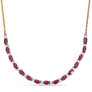AAA Royal Ruby and Luxuriant Lab Grown Diamond G-H SI 6.10 ctw Necklace in 18K Vermeil Yellow Gold Over Sterling Silver 18 Inches