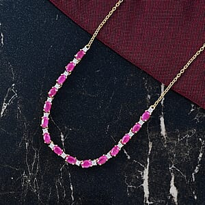 AAA Royal Ruby and Luxuriant Lab Grown Diamond G-H SI 6.10 ctw Necklace in 18K Vermeil Yellow Gold Over Sterling Silver 18 Inches