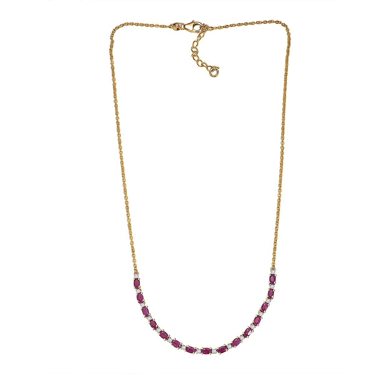AAA Royal Ruby and Luxuriant Lab Grown Diamond G-H SI 6.10 ctw Necklace in 18K Vermeil Yellow Gold Over Sterling Silver 18 Inches image number 3