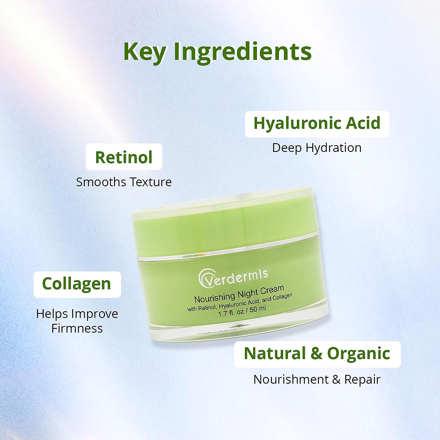 Verdermis Nourishing Night Cream with Retinol, Hyaluronic Acid, and Collagen (1.7oz)