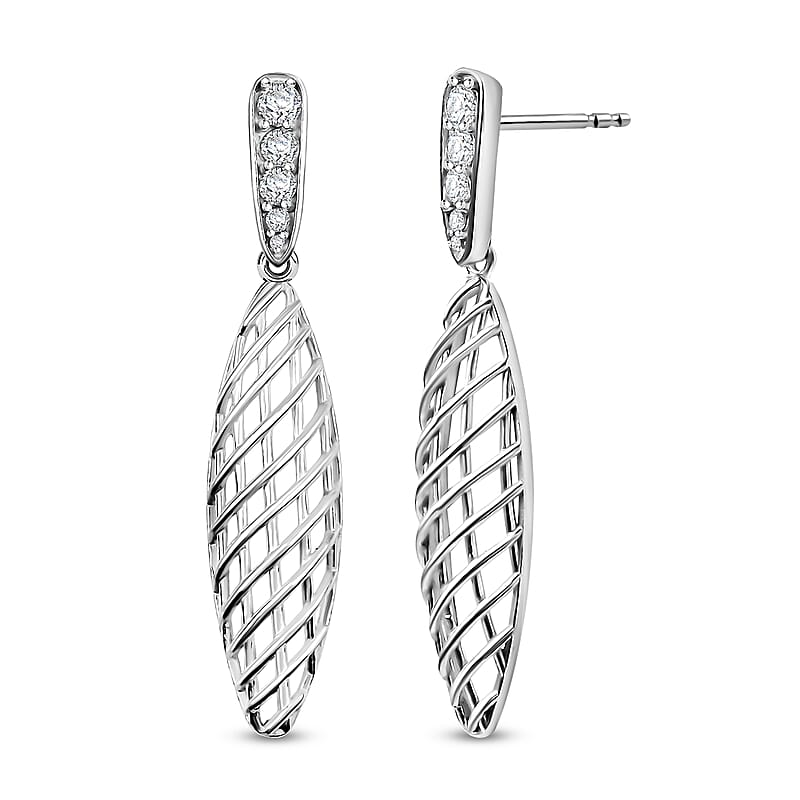 D'Joy Passport to Turkey White Zircon 1.00 ctw Earrings in Rhodium Over Sterling Silver