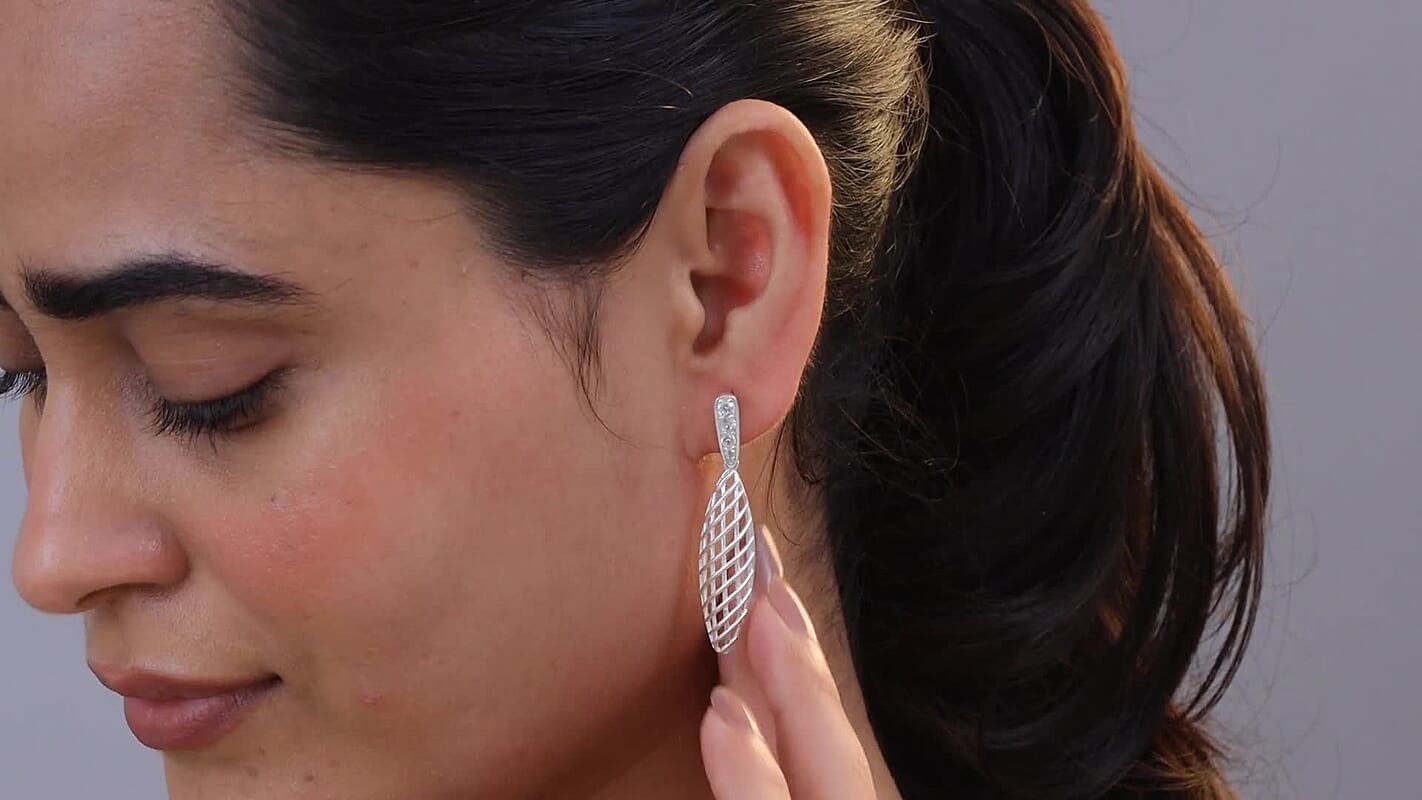 D'Joy Passport to Turkey White Zircon 1.00 ctw Earrings in Rhodium Over Sterling Silver