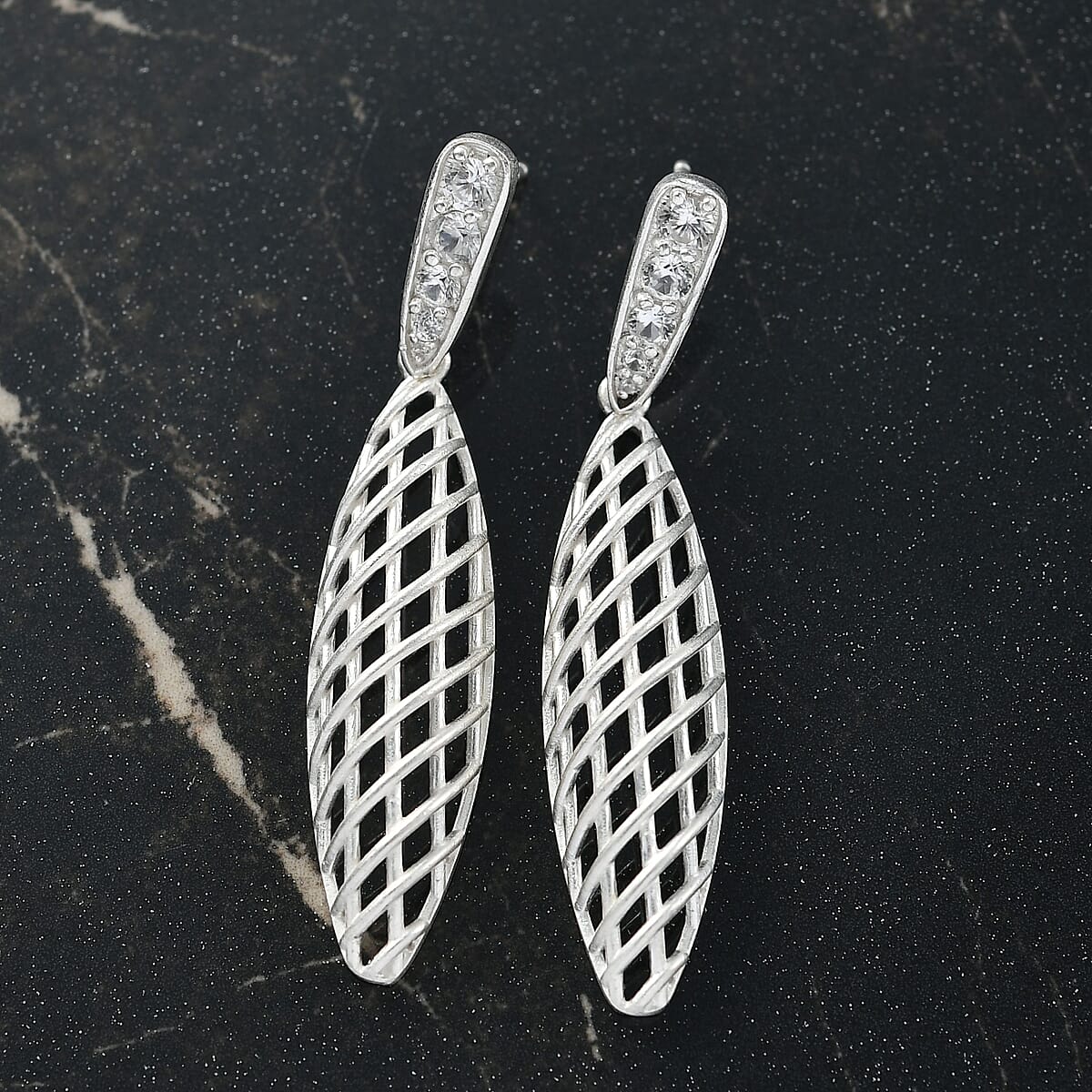 D'Joy Passport to Turkey White Zircon 1.00 ctw Earrings in Rhodium Over Sterling Silver image number 1